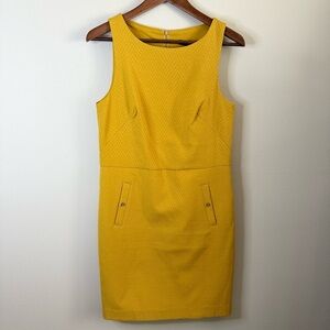 Banana Republic Mustard Yellow Sheath Dress Textured Sleeveless Size 6 NWT